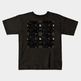 Boho Gold Space doodles Black Design Kids T-Shirt